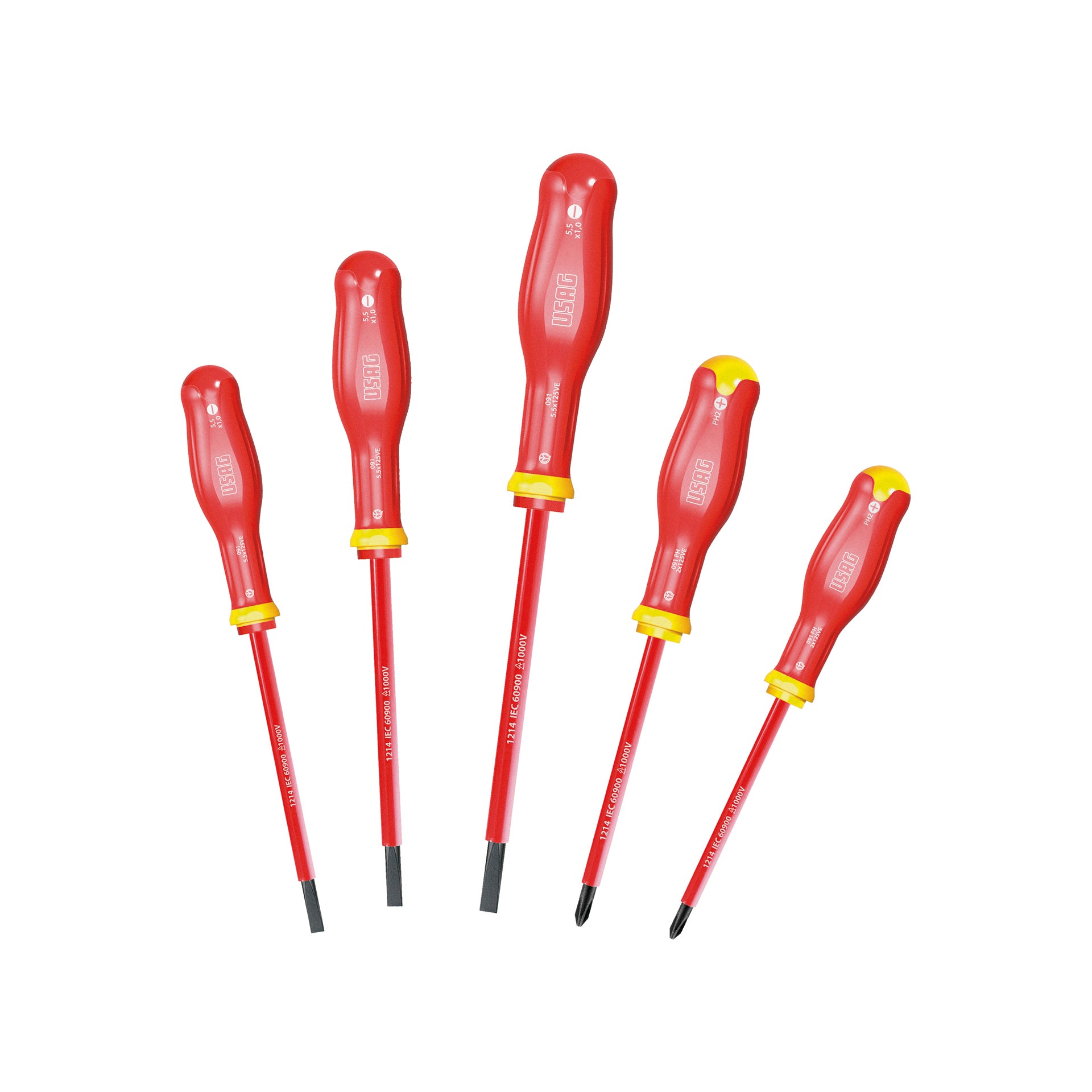 091 SH5 - Jeu de 5 tournevis pour vis à fente et vis cruciformes Phillips® 1000 v - Usag - U00910100 091 SH5 - Jeu de 5 tournevis pour vis à fente et vis cruciformes Phillips® 1000 v - Usag - U00910100
